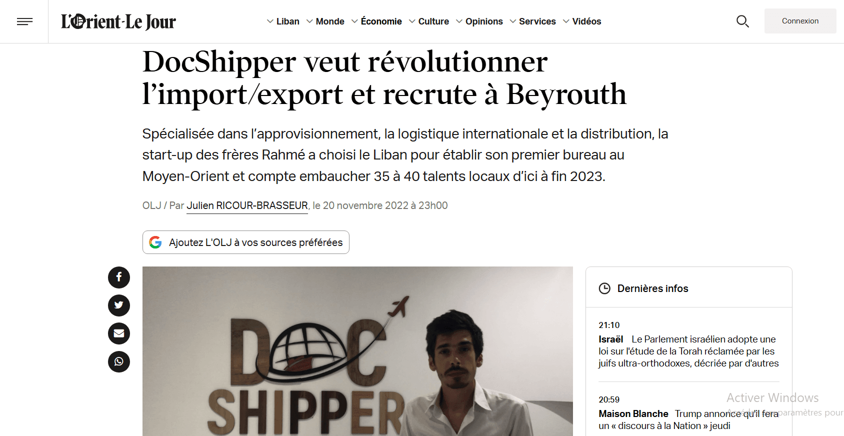 Digital PR result: the DocShipper Beirut office opening covered by the press